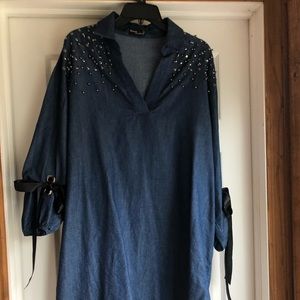 Denim long sleeve knee length dress